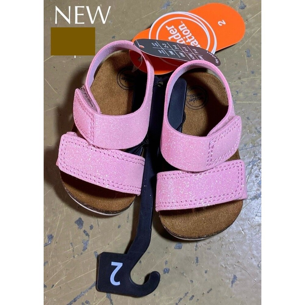Wonder Nation Baby Girl Size 2C Pink Glitter Sparkle Footbed Sandals NEW